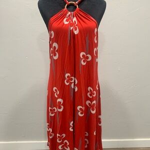 Vintage HYPE Halter Neck Red Floral Print Midi Dress